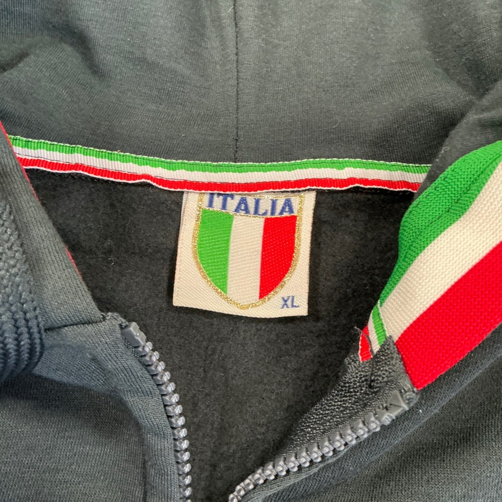 Italia Full Zip Hoodie Mens XL Black Embroidered Italy Flag Tricolor Sweatshirt - Picture 4 of 7